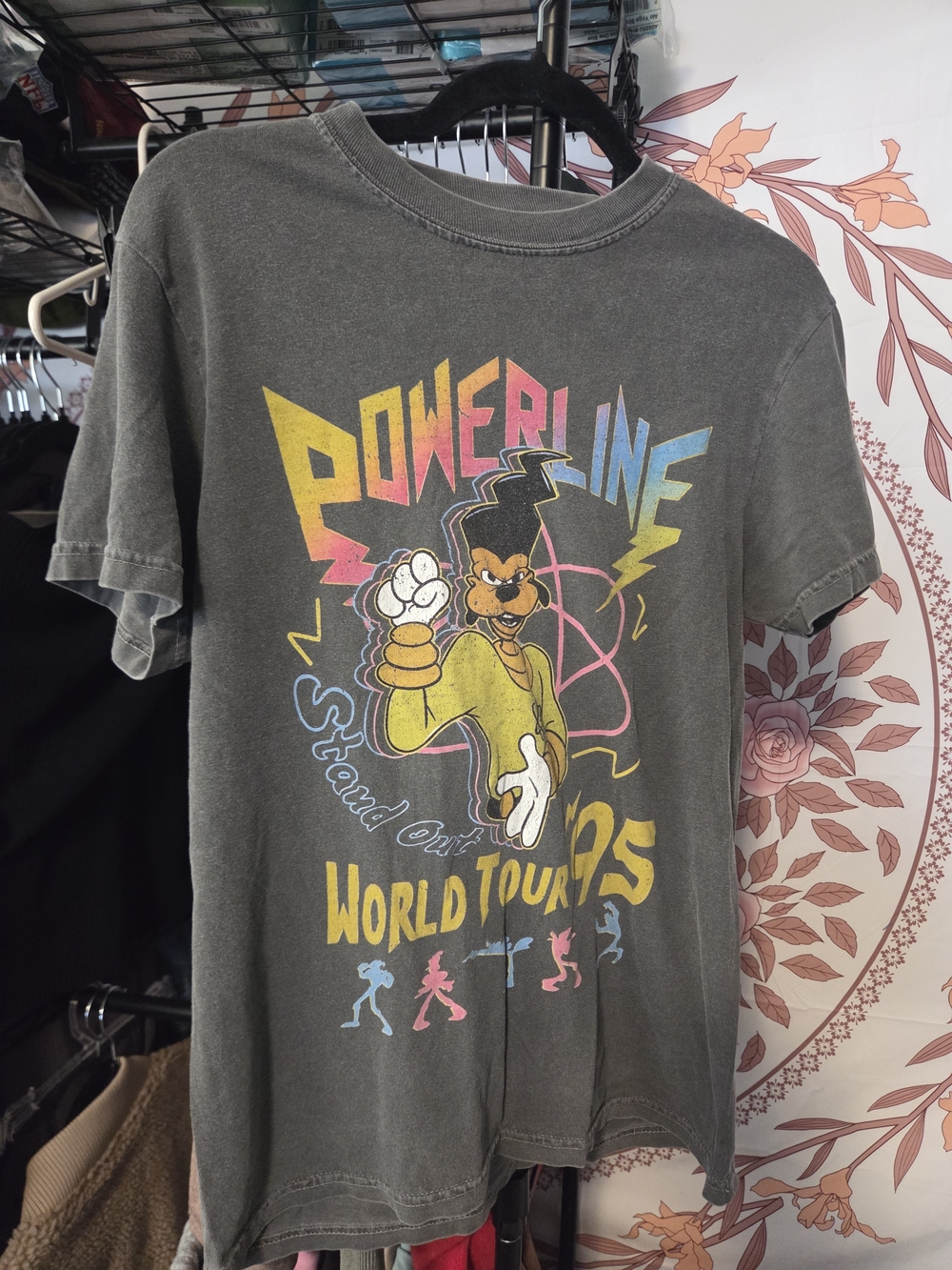 Comfort Colors Charcoal 'Powerline' Graphic Tee with Yellow, Pink & Blue Accents